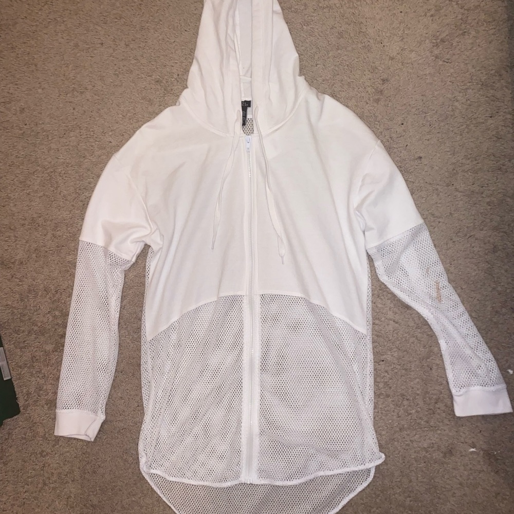 RUE 21 White Mesh Half & Half Hoodie SIZE: Small
